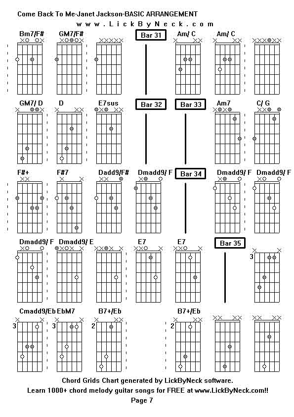 Chord Grids Chart of chord melody fingerstyle guitar song-Come Back To Me-Janet Jackson-BASIC ARRANGEMENT,generated by LickByNeck software.